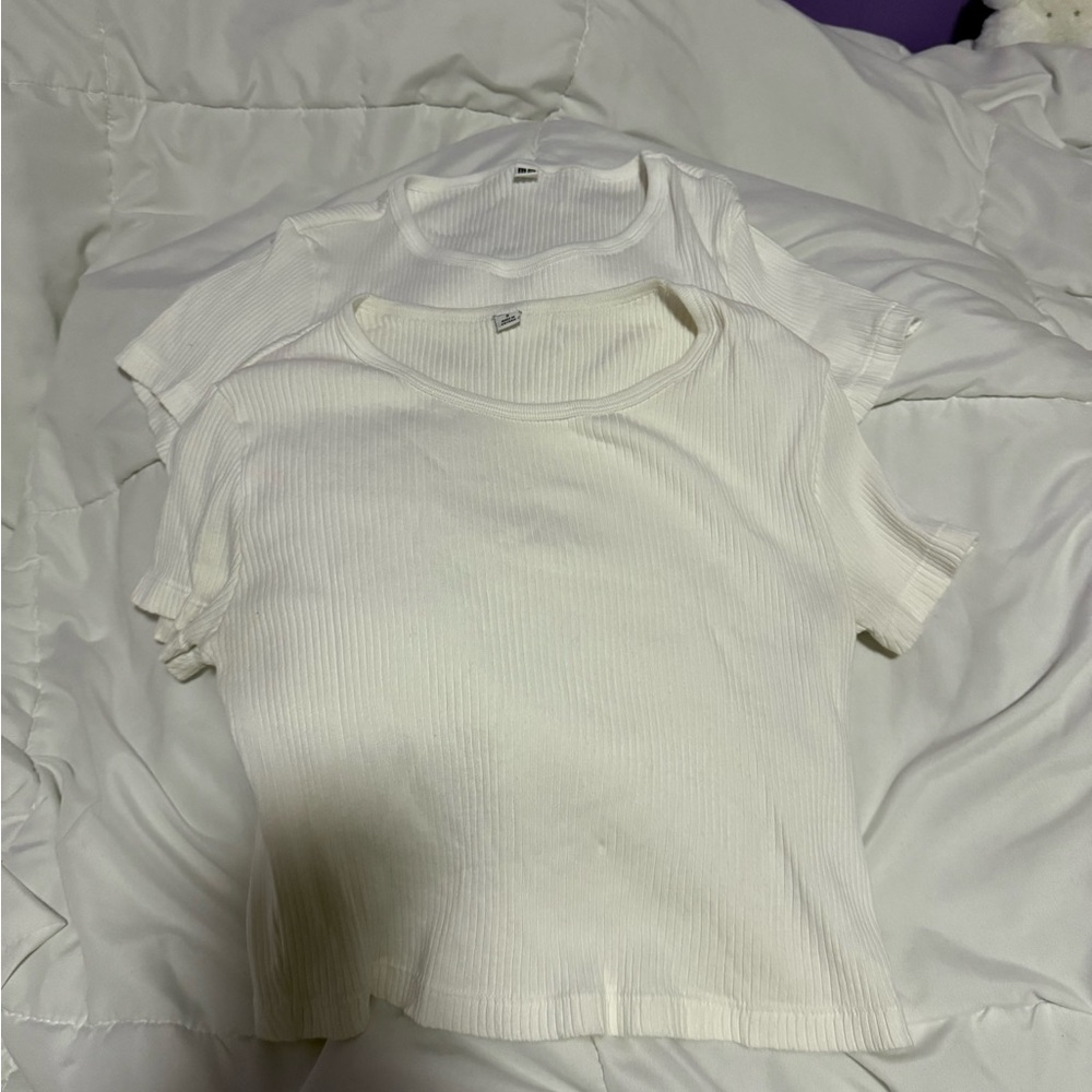 2 Uniqlo Cropped Ribbed Short Sleeve Tops